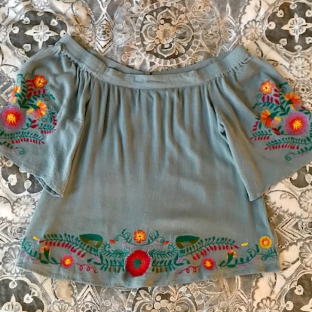 Impeccable Pig Off the Shoulder Embroidered Top